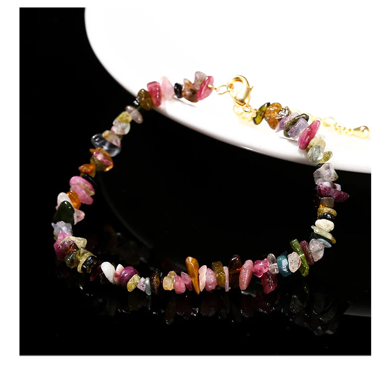 JD Natural Stone Mixed Tourmaline Gravel Lucky Chain Bracelet Women Fashion Jewelry Adjustable Chip Bracelet Yoga Chakra Gifts