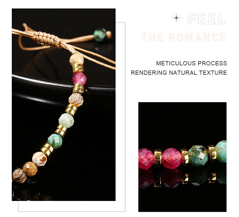 JD Natural Stone Faceted Africa Turquoises Colored Chalcedony Braided Bracelet Women Bohe Handmade Rope Adjustable Jewelry Gift