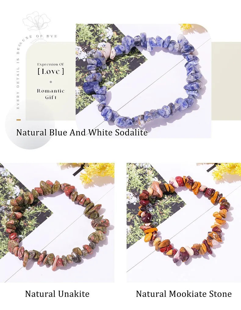 JD Natural Crystal Stone Seven Chakra Irregular Energy Bracelet Women Men Healing Amethyst Fluorite Chip Strand Bracelet Gift