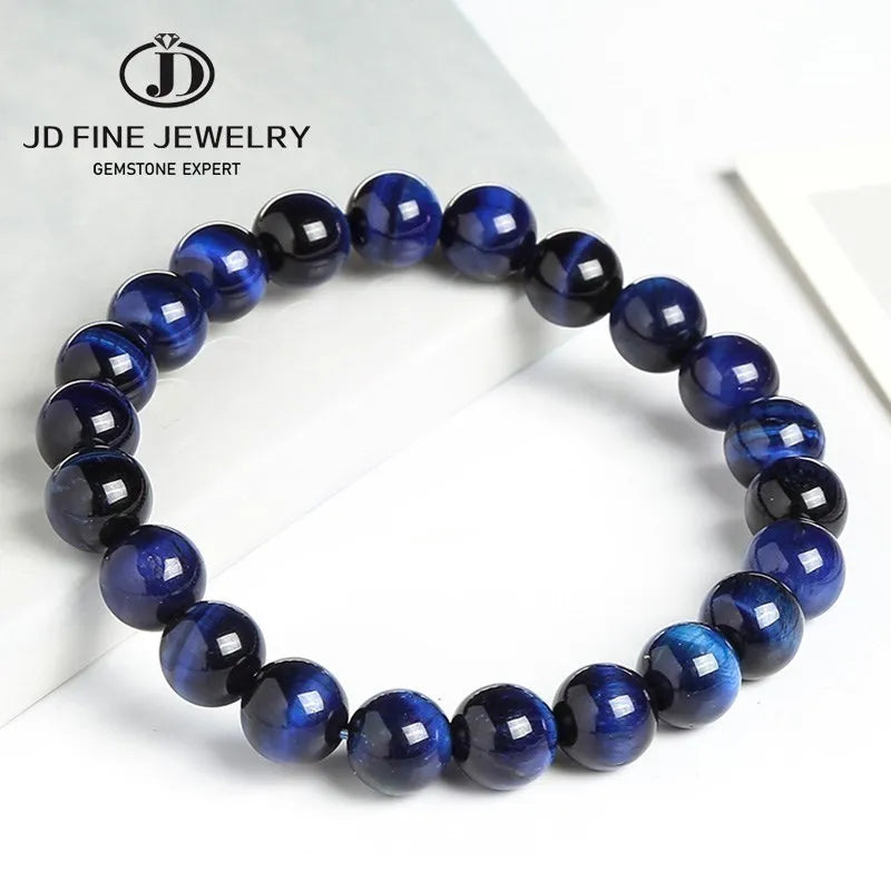 JD Natural Stone Blue Tiger Eye Beaded Bracelets Women Men Reiki Healing Yoga Meditation Charm Bangles Pulseras Jewelry Gift