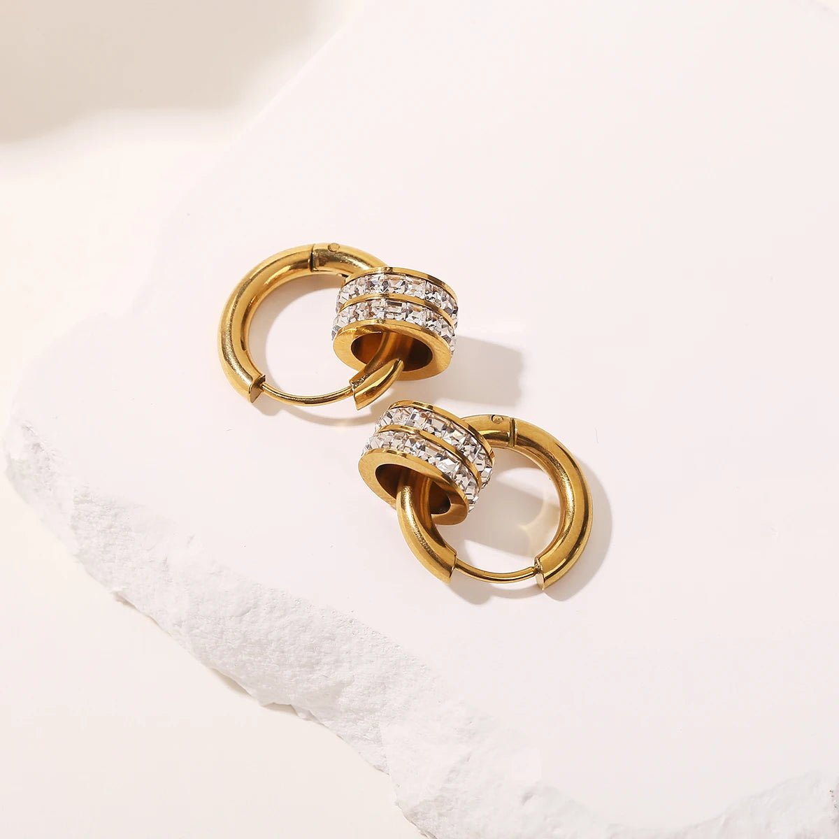 JD Stainless Steel Geometric Circle Zircon Hoop Earrings Trendy Bohemia Party Earrings For Women Buckle Hoops Ear Jewelry Gifts
