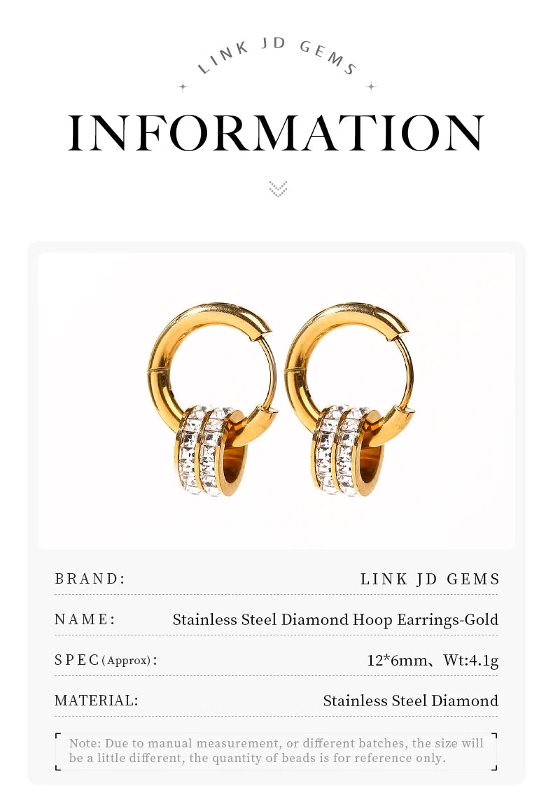 JD Stainless Steel Geometric Circle Zircon Hoop Earrings Trendy Bohemia Party Earrings For Women Buckle Hoops Ear Jewelry Gifts