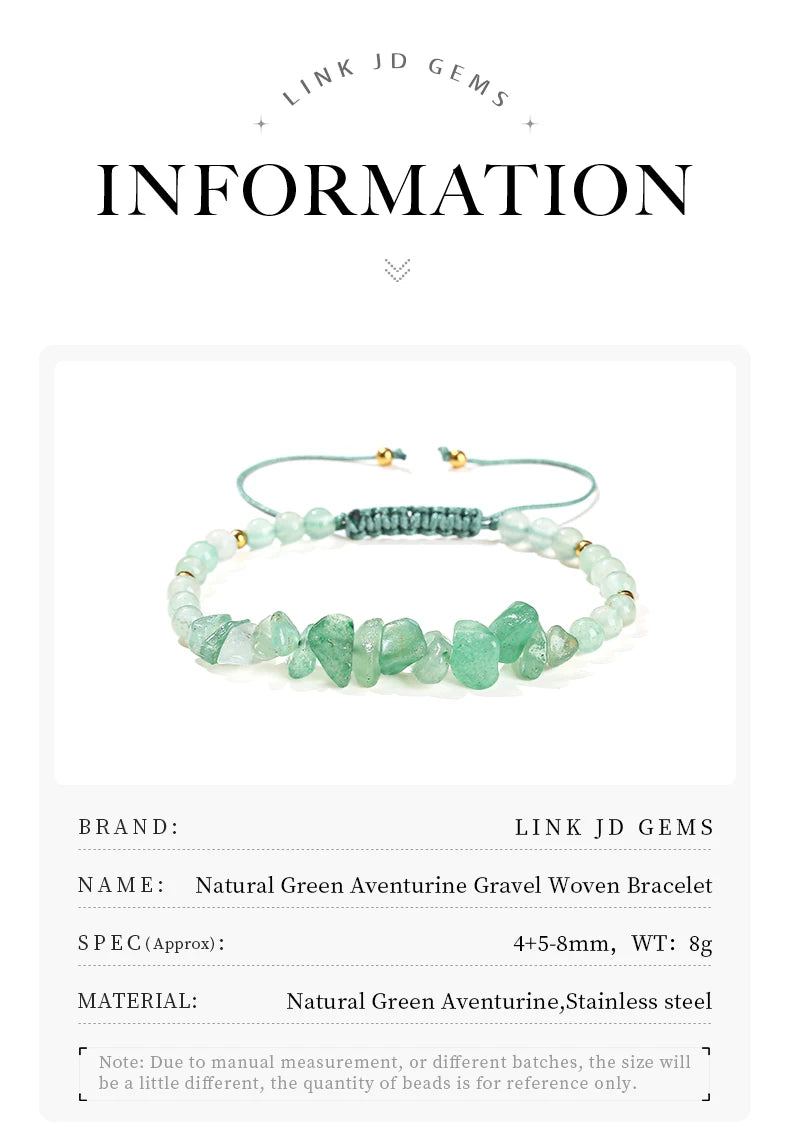 JD Natural Green Aventurine Irregular Gravel Bead Bracelet Women Trendy Adjustable Rope Braided Reiki Healing Chip Jewelry Gift