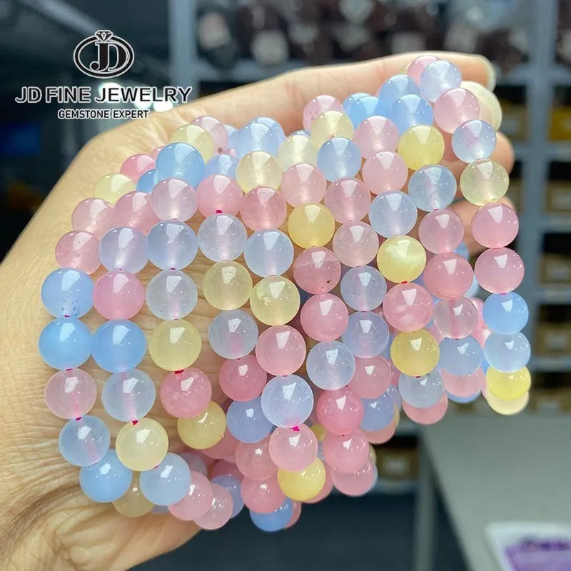JD Natural Stone Pink Quartz Crystal Amethyst Fluorite Beaded Bracelets Women Sweet Reiki Healing Energy Strand Bangles Jewelry