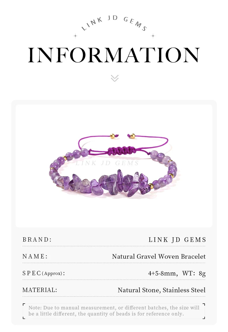 JD Natural Green Aventurine Amethyst Irregualr Gravel Woven Bracelet Women Men Handmade Braided Bracelet Crystal Chip Jewelry