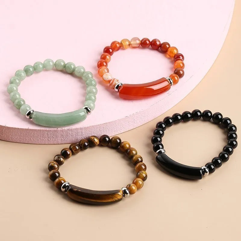 JD Natural Stone Tiger Eye Amethyst Rectangle Bar Charm Bracelet Women Men Healing Stone Powder Crystal Rough Chakra Jewelry