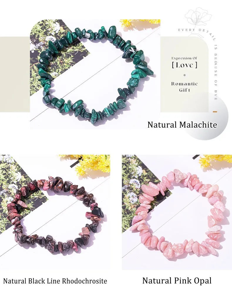 JD Natural Crystal Stone Seven Chakra Irregular Energy Bracelet Women Men Healing Amethyst Fluorite Chip Strand Bracelet Gift