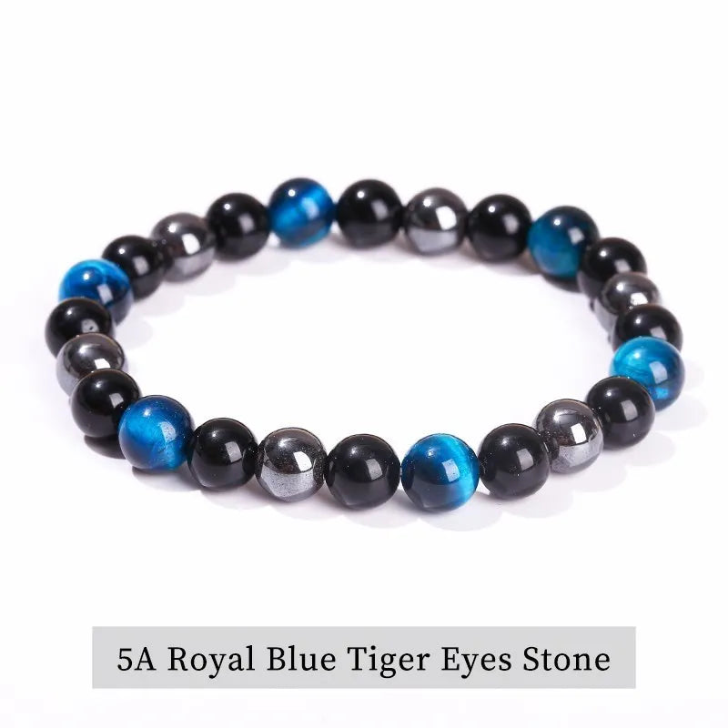 JD Natural Black Obsidian Stone Hematite Tiger Eye Bead Bracelet Women Men Triple Protection Health Care Weight Loss Jewelry