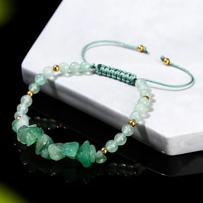 JD Natural Green Aventurine Irregular Gravel Bead Bracelet Women Trendy Adjustable Rope Braided Reiki Healing Chip Jewelry Gift