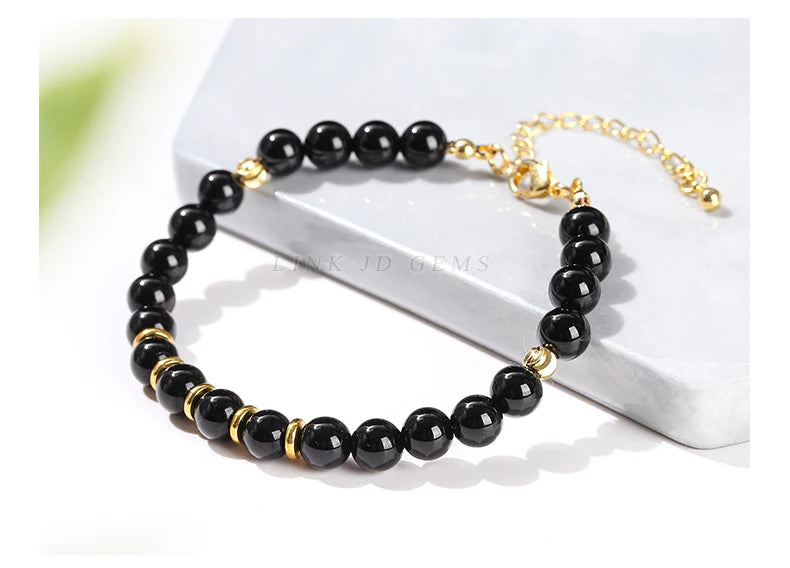 JD Natural Stone Green Aventurine Black Agate 6mm Bead Stainless Steel Bracelet Women Trendy Handmade Adjustable Healing Jewelry