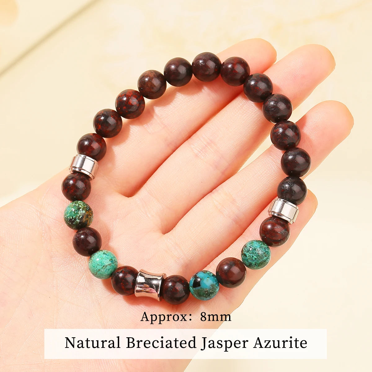 JD Natural Rhodonite Map Stone Mixed Stainless Steel Bracelets Women Men Simple Vintage Handmade Stretch Bangles Yoga Jewelry