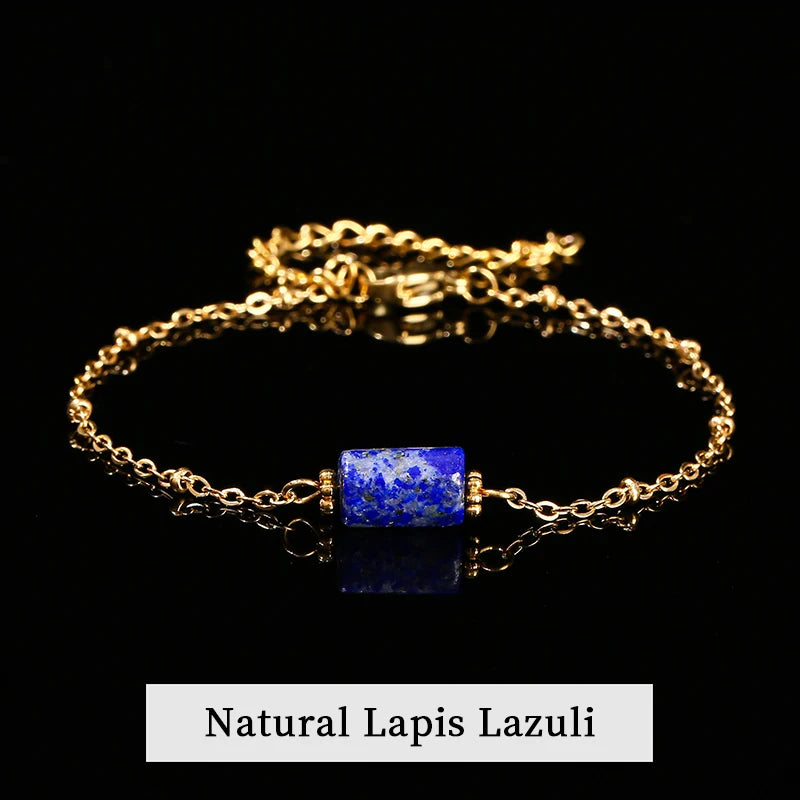 JD Natural Stone Pink Quartz Amethyst Faceted Tube Bead Stainless Steel Bracelet Women Exquisite Nugget Gems Adjustable Jewelry