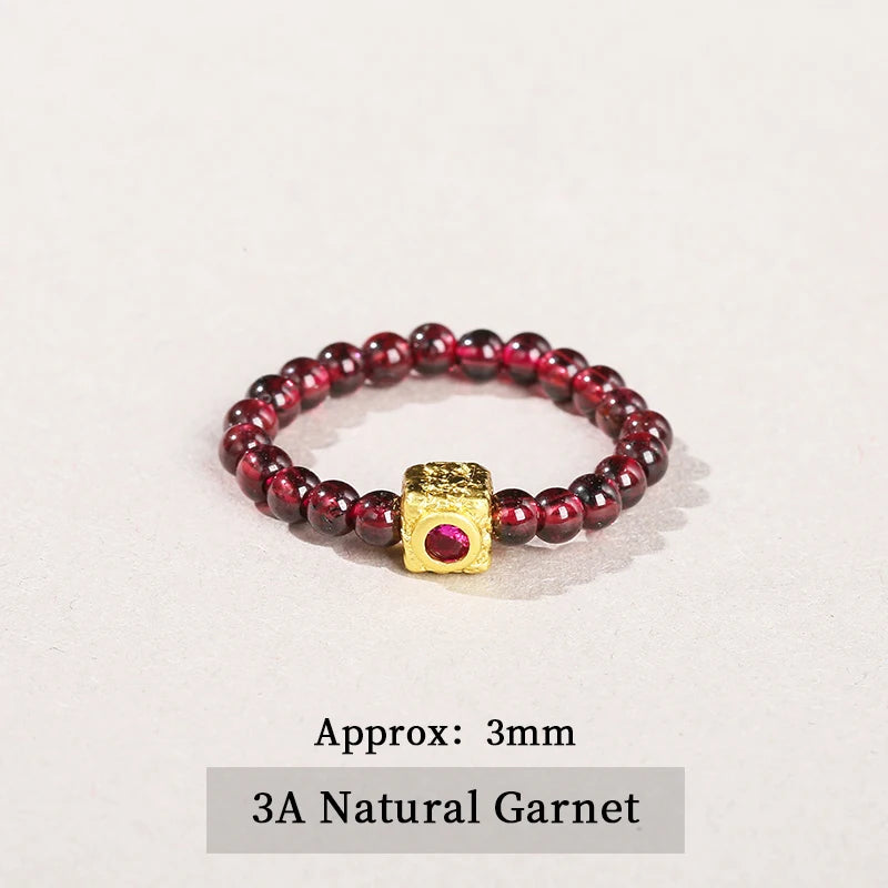 JD Natural Stone Small Bead Crystal Rings for Women Trendy Bohe Handmade Stretch Rings Reiki Healing Party Gifts Couple Jewelry