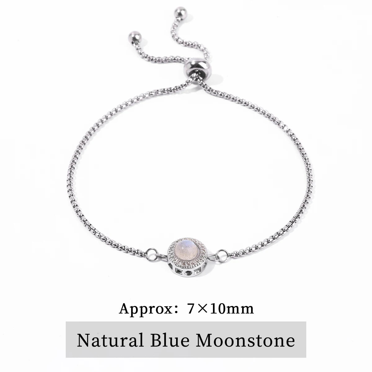 JD Natural Blue Moonstone Inlaid Stainless Steel Chain Bracelets Women Fashion Handmade Adjustable Healing Bangles Couple Gifts