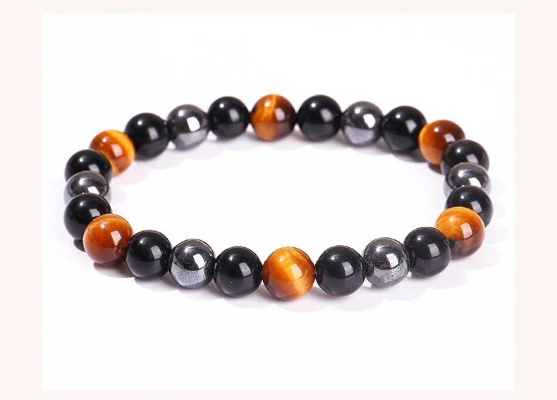 JD Natural Black Obsidian Stone Hematite Tiger Eye Bead Bracelet Women Men Triple Protection Health Care Weight Loss Jewelry