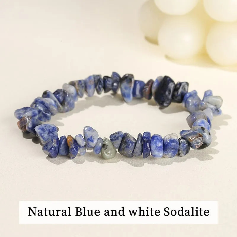 JD Natural Crystal Stone Seven Chakra Irregular Energy Bracelet Women Men Healing Amethyst Fluorite Chip Strand Bracelet Gift