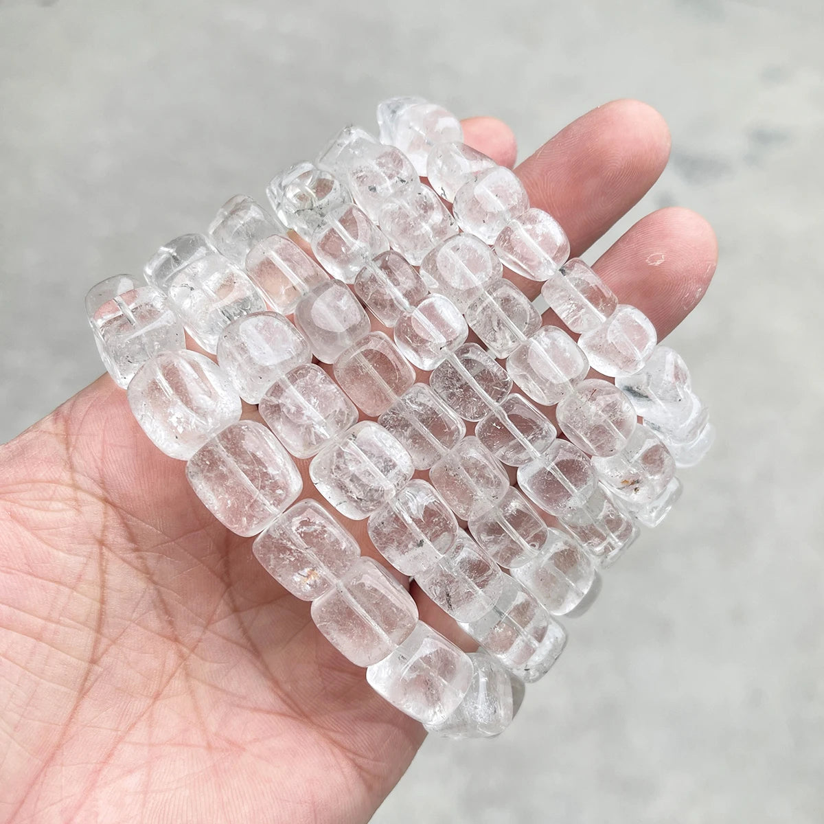JD Natural Stone Rock Quartz Irregular Square Bead Bracelet Women Reiki Healing Crystal Stretch Bangles Yoga Jewelry Female