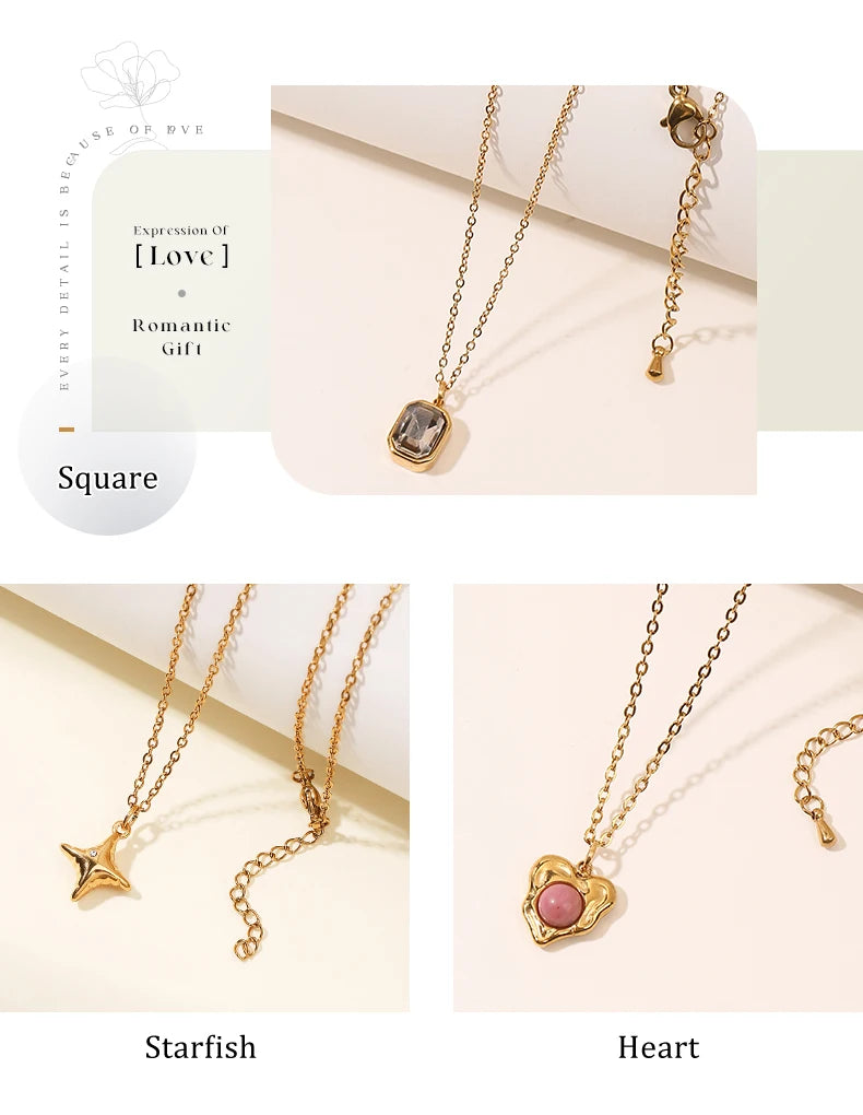 JD Stainless Steel Turquoise Zircon Geometic Patter Pendant Necklaces For Women Bohemian Delicate Wedding Jewelry Collar Mujer
