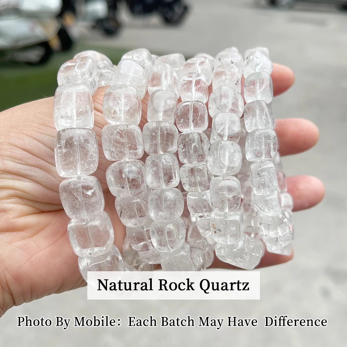 JD Natural Stone Rock Quartz Irregular Square Bead Bracelet Women Reiki Healing Crystal Stretch Bangles Yoga Jewelry Female