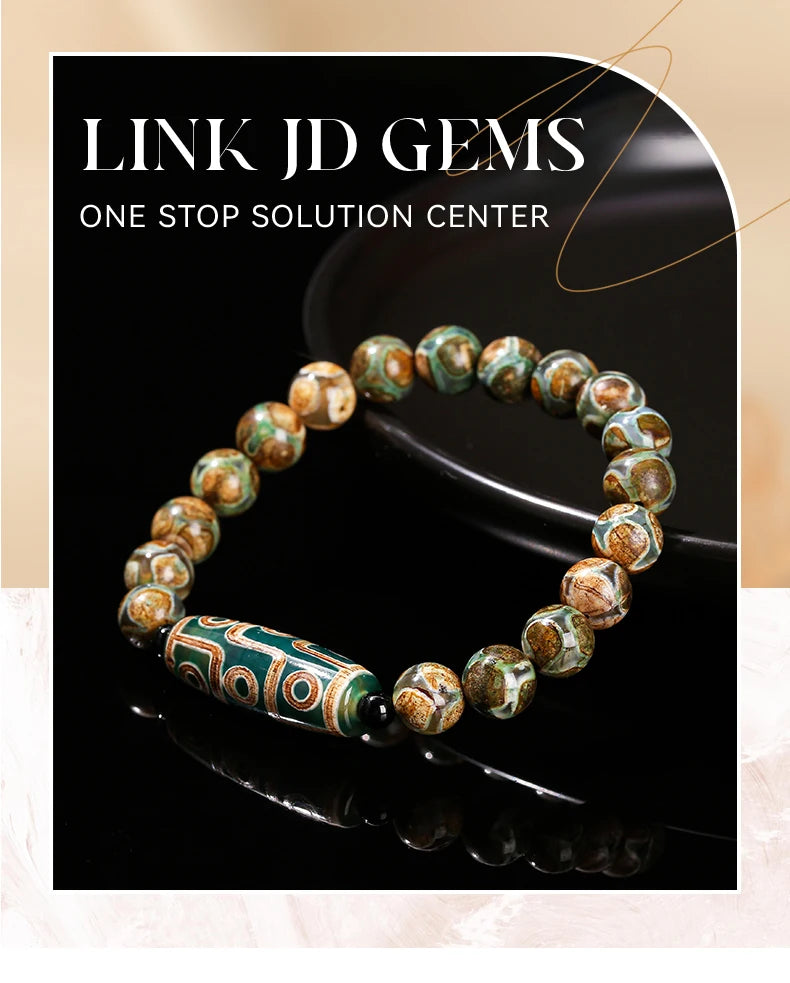 JD Natural Green Nine Eyes Tibetan Dzi Agate Barrel Beads Bracelet Women Men Retro Healing Buddha Prayer Charm Yoga Jewelry Gift