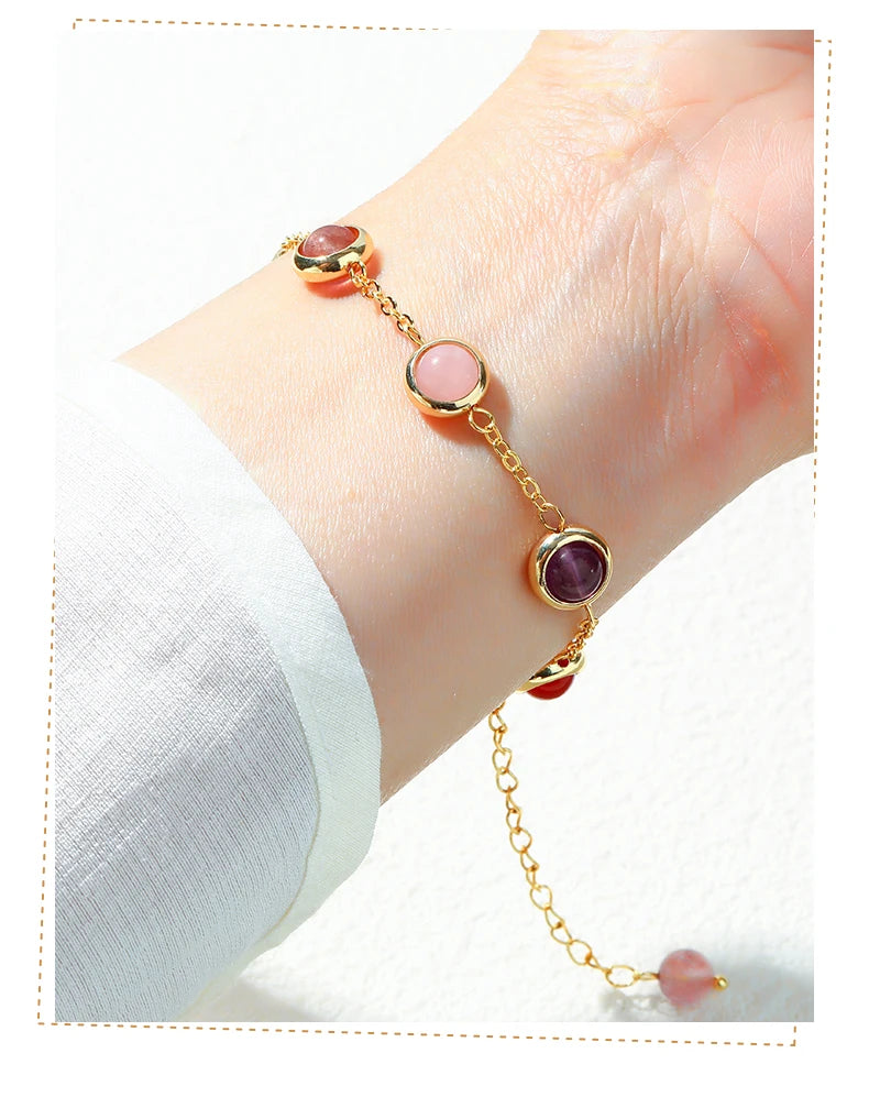 JD Natural Stone Colorful Crystal Lucky Bead Chain Bracelets Women Fashion Simple Adjustable Stainless Steel Healing Jewelry
