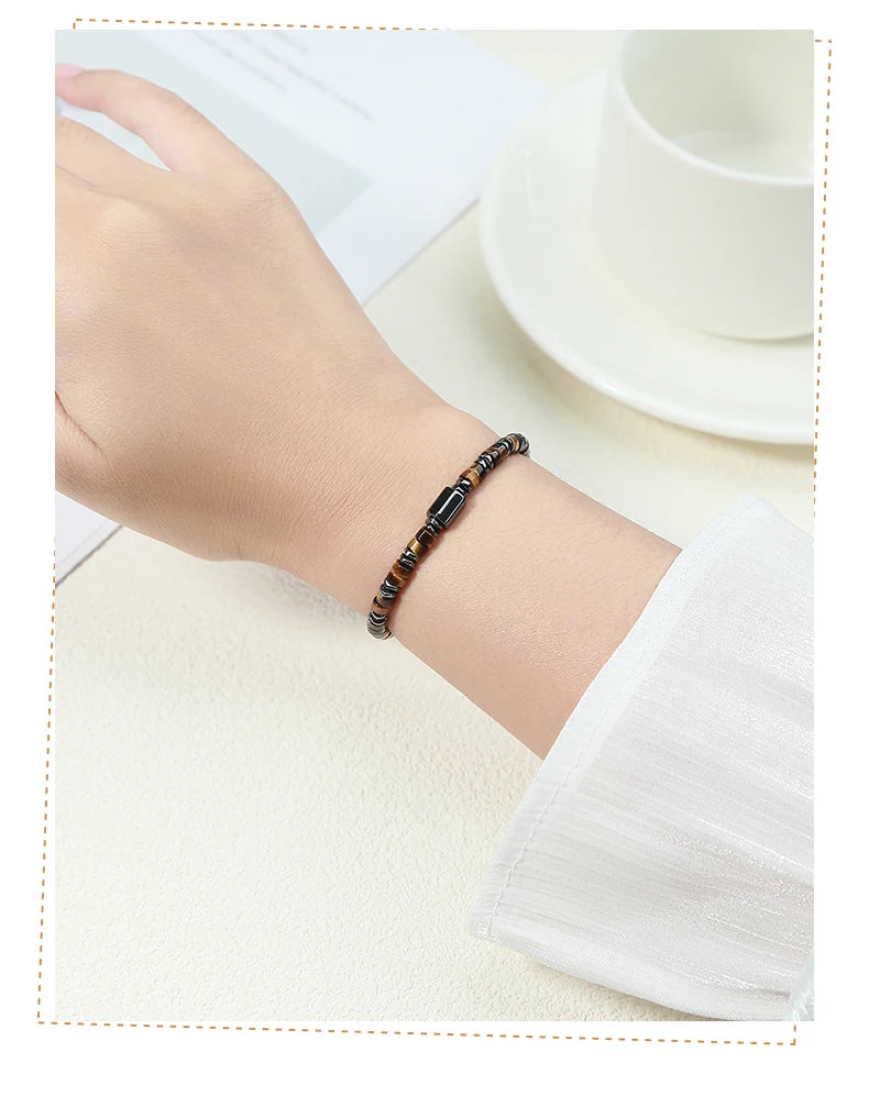 JD Natural Yellow Tiger Eye Hematite Stone Cylindrical Bead Bracelets For Women Men Health Protection Yoga Energy Soul Jewelry