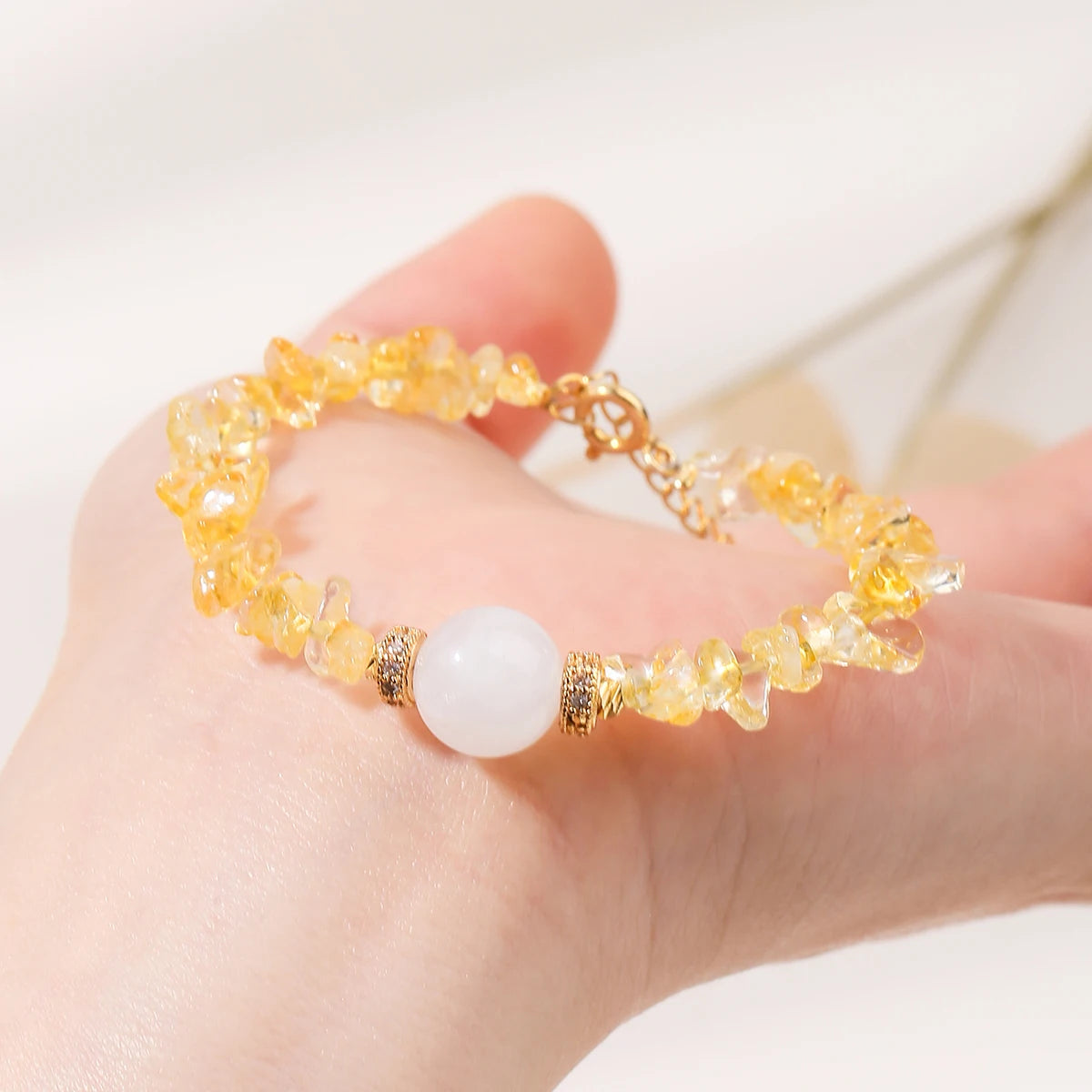 JD Natural Citrine Stone Gravel Bead Lucky Wealth Bracelets Women Fashion Jewelry Handmade Adjustable Chain Bracelet Couple Gift