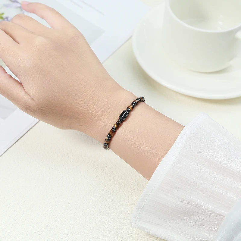 JD Natural Yellow Tiger Eye Hematite Stone Cylindrical Bead Bracelets For Women Men Health Protection Yoga Energy Soul Jewelry