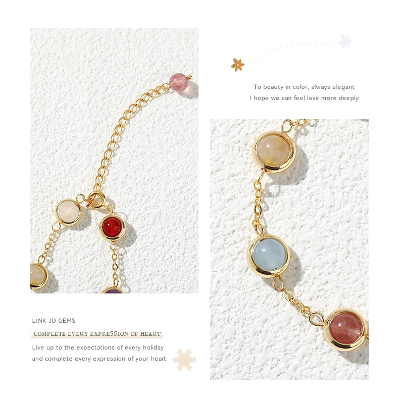 JD Natural Stone Colorful Crystal Lucky Bead Chain Bracelets Women Fashion Simple Adjustable Stainless Steel Healing Jewelry