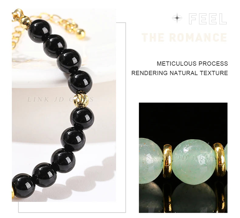 JD Natural Stone Green Aventurine Black Agate 6mm Bead Stainless Steel Bracelet Women Trendy Handmade Adjustable Healing Jewelry