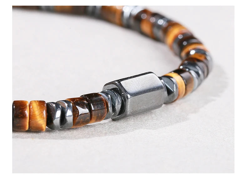 JD Natural Yellow Tiger Eye Hematite Stone Cylindrical Bead Bracelets For Women Men Health Protection Yoga Energy Soul Jewelry