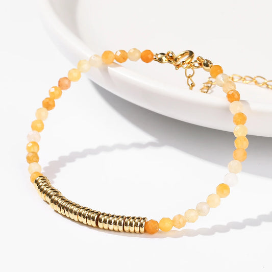 JD 3mm Faceted Natural Stone Chain Beaded Bracelet For Women With 18k Gold Plated Stainless Steel Spacer Beads Healing Jewelry