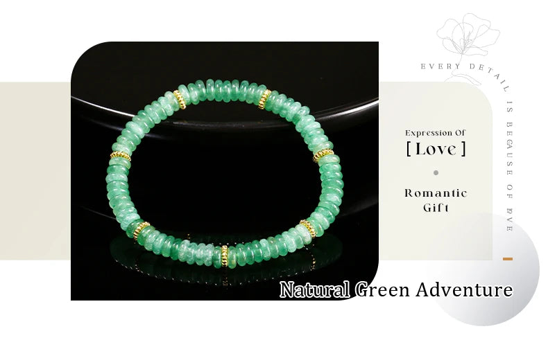 JD Natural Stone Green Aventurine Pink Quartz Flat Spacer Beads Bracelet Women Men Bohe Elastic Bangles Healing Friendship Gift