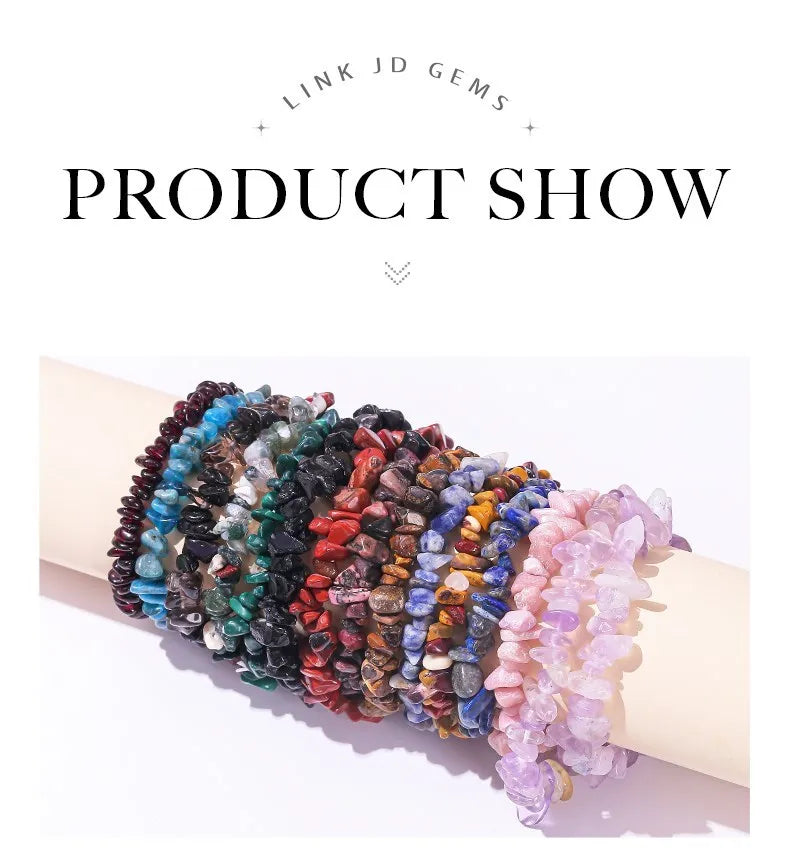 JD Natural Crystal Stone Seven Chakra Irregular Energy Bracelet Women Men Healing Amethyst Fluorite Chip Strand Bracelet Gift