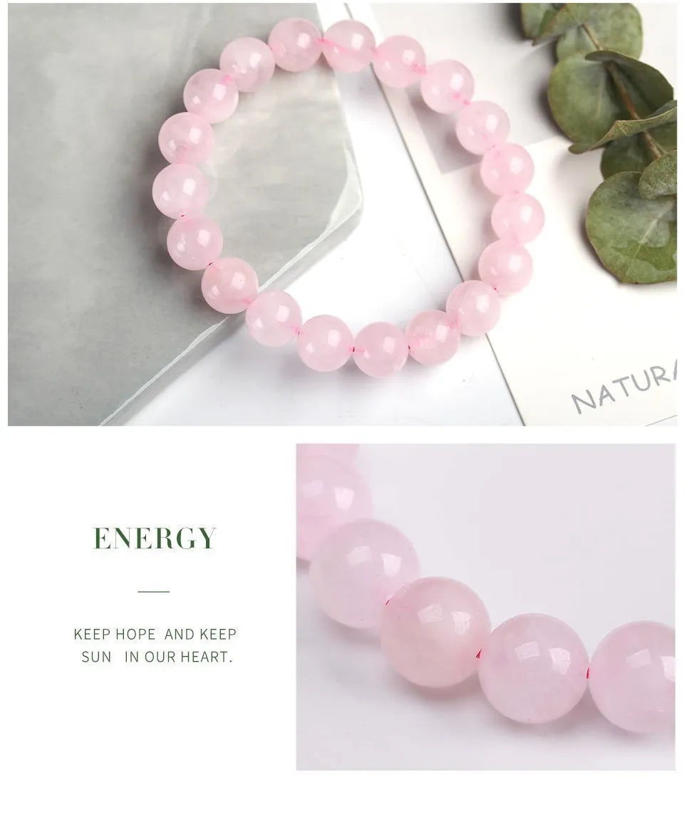 JD Natural Stone Pink Quartz Crystal Amethyst Fluorite Beaded Bracelets Women Sweet Reiki Healing Energy Strand Bangles Jewelry