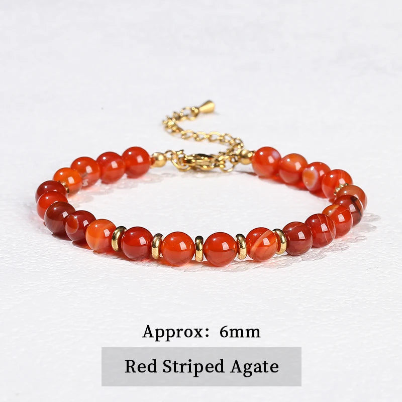JD Natural Stone Green Aventurine Black Agate 6mm Bead Stainless Steel Bracelet Women Trendy Handmade Adjustable Healing Jewelry