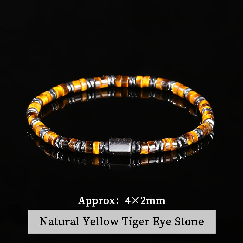 JD Natural Yellow Tiger Eye Hematite Stone Cylindrical Bead Bracelets For Women Men Health Protection Yoga Energy Soul Jewelry
