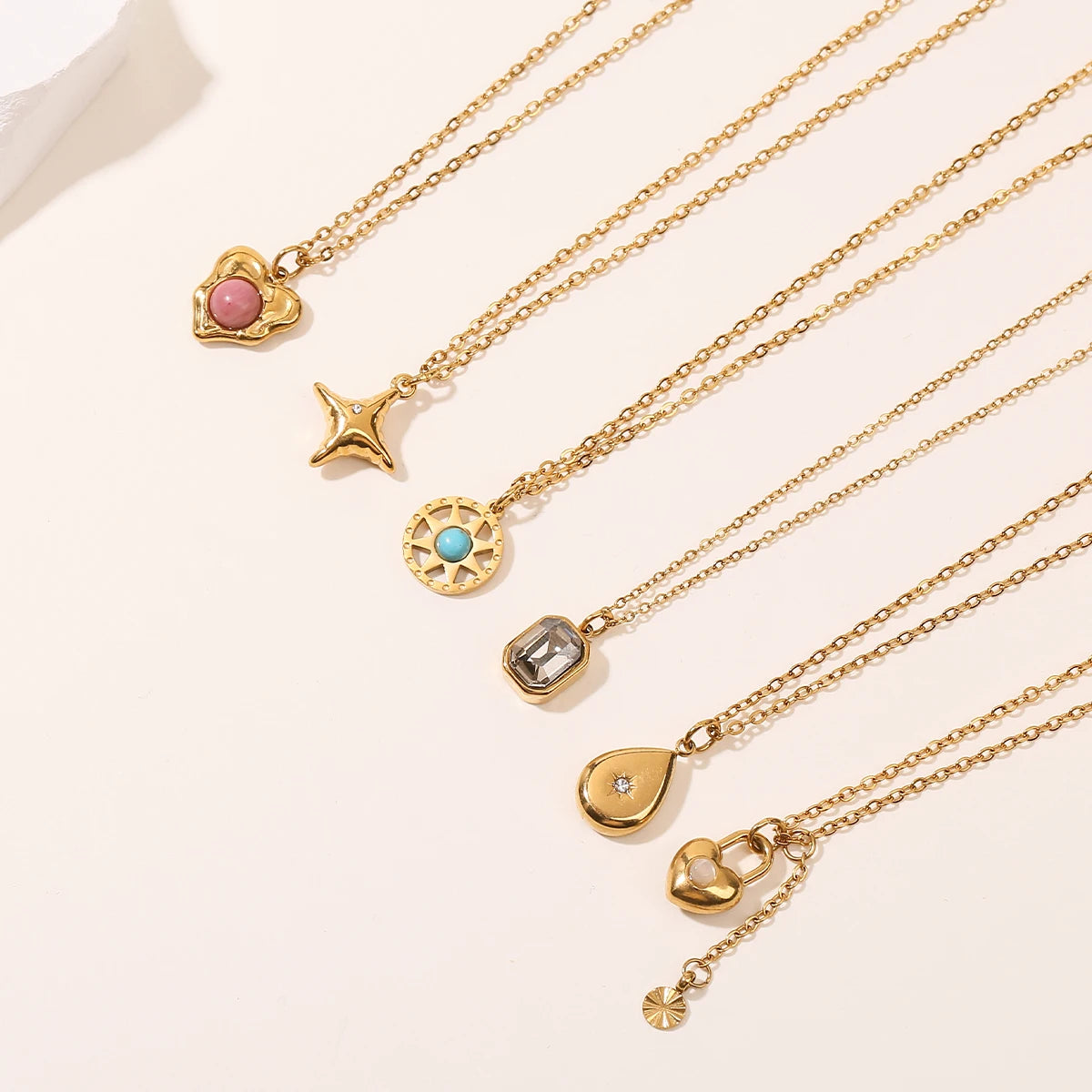 JD Stainless Steel Turquoise Zircon Geometic Patter Pendant Necklaces For Women Bohemian Delicate Wedding Jewelry Collar Mujer