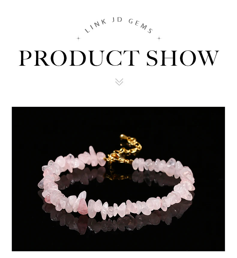 JD Natural Stone Tourmaline Amethyst Rock Quartz Crystal Stone Chip Bead Bracelet Women Healing Chakra Adjustable Chain Jewelry