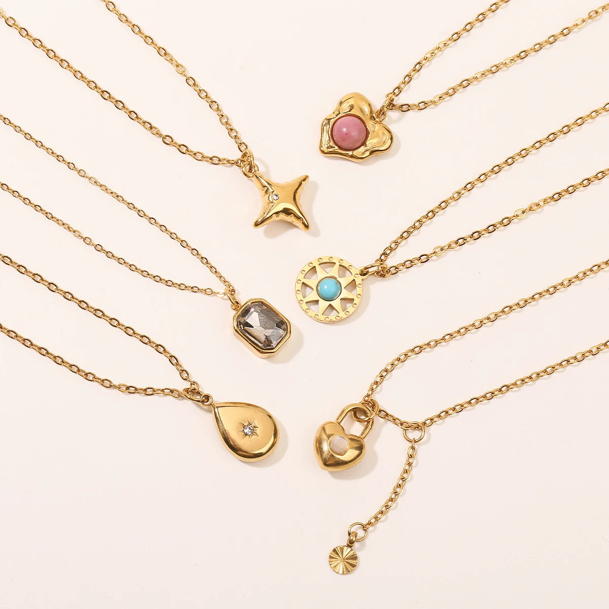 JD Stainless Steel Turquoise Zircon Geometic Patter Pendant Necklaces For Women Bohemian Delicate Wedding Jewelry Collar Mujer