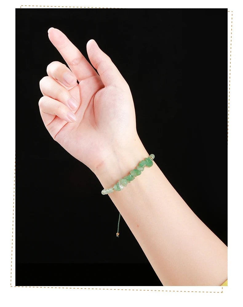 JD Natural Green Aventurine Irregular Gravel Bead Bracelet Women Trendy Adjustable Rope Braided Reiki Healing Chip Jewelry Gift
