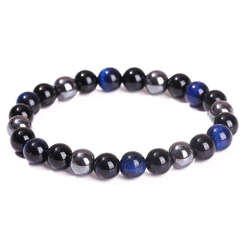 JD Natural Black Obsidian Stone Hematite Tiger Eye Bead Bracelet Women Men Triple Protection Health Care Weight Loss Jewelry