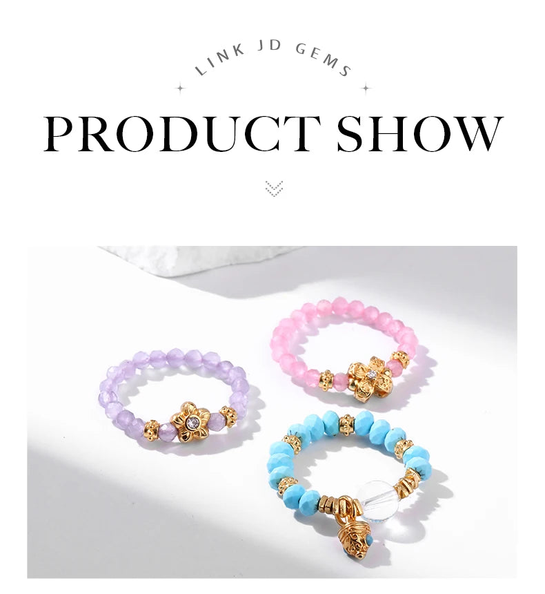 JD Natural Faceted Blue Turquoise Strand Rings Women Vintage Handmade Adjustable Reiki Yoga Energy Rings Party Couple Gifts
