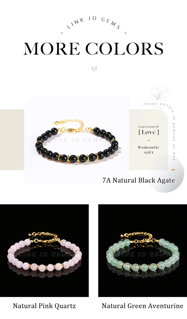 JD Natural Stone Green Aventurine Black Agate 6mm Bead Stainless Steel Bracelet Women Trendy Handmade Adjustable Healing Jewelry