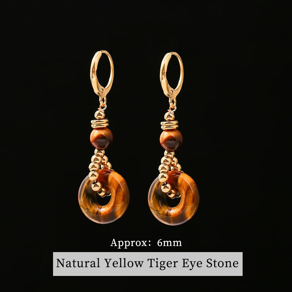 JD New Fashion Earrings Natural Tiger Eye Stone Hoop Earring for Women Charm Lucky Energy Stone Handmade Stainless Steel Jewelry