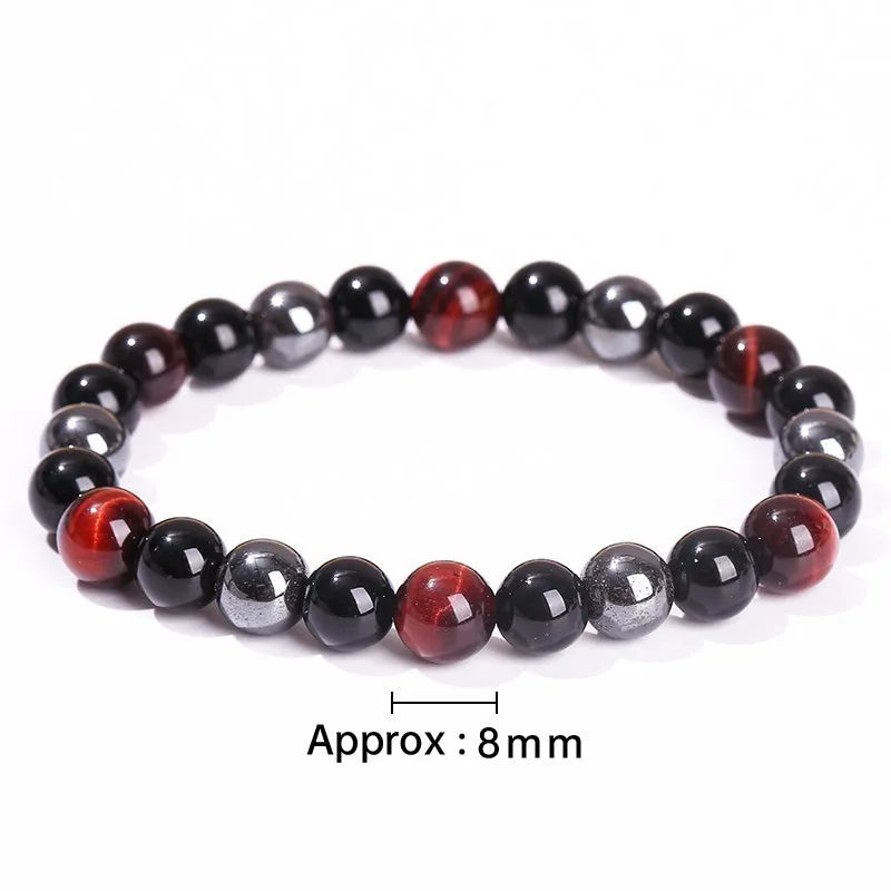 JD Natural Black Obsidian Stone Hematite Tiger Eye Bead Bracelet Women Men Triple Protection Health Care Weight Loss Jewelry