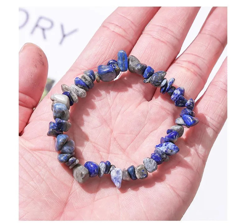 JD Natural Crystal Stone Seven Chakra Irregular Energy Bracelet Women Men Healing Amethyst Fluorite Chip Strand Bracelet Gift