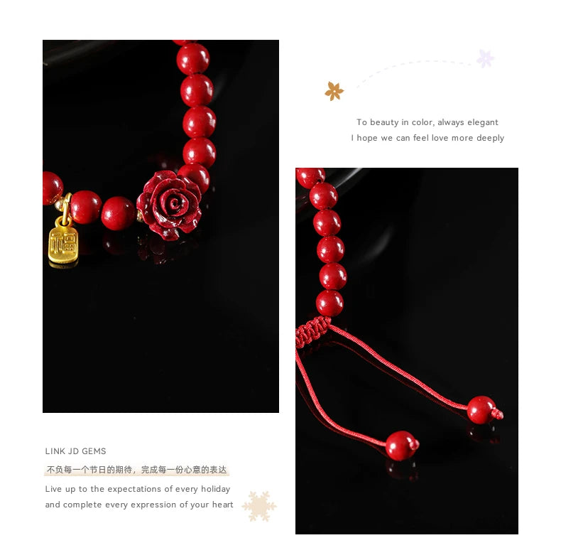 JD Natural Stone 50% Real Cinnabar Bead Braided Bracelet Women Charm Adjustable Yoga Healing Balance Bracelets Jewelry Female