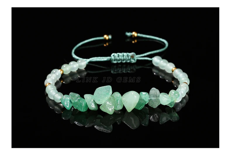 JD Natural Green Aventurine Amethyst Irregualr Gravel Woven Bracelet Women Men Handmade Braided Bracelet Crystal Chip Jewelry