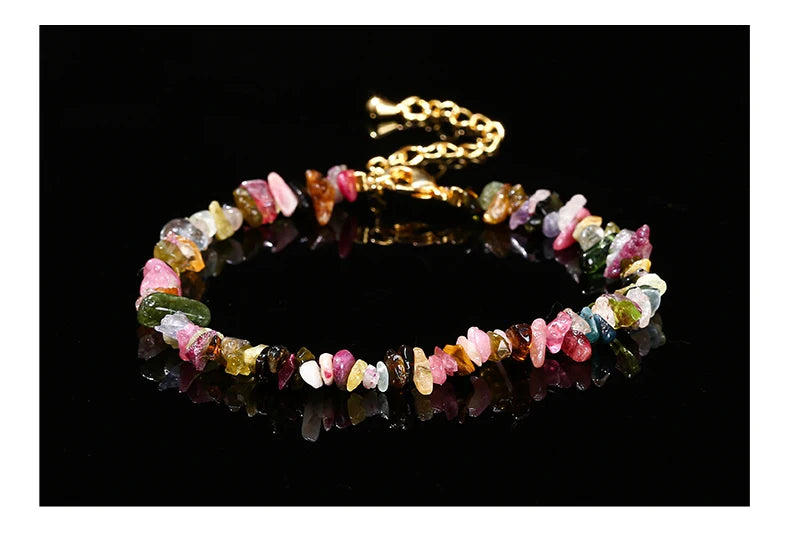 JD Natural Stone Mixed Tourmaline Gravel Lucky Chain Bracelet Women Fashion Jewelry Adjustable Chip Bracelet Yoga Chakra Gifts